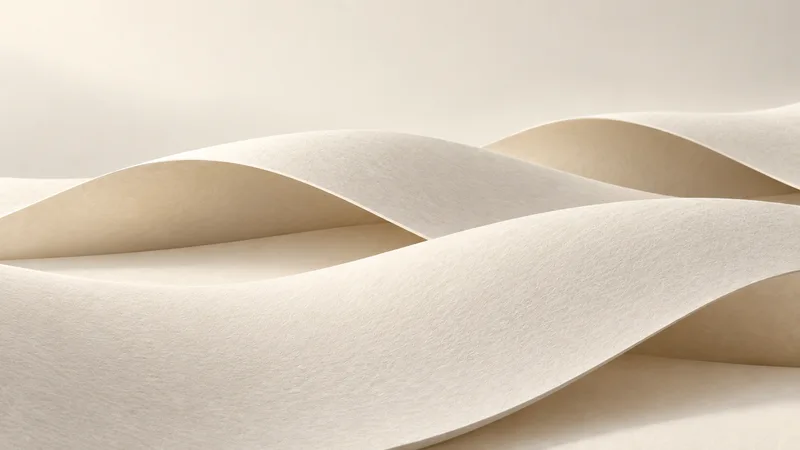 Three overlapping bands of matte paper forming shallow horizontal waves in soft light